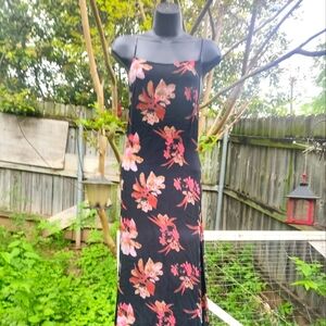 Free People Floral Black and Pink Low Back Maxi Dress